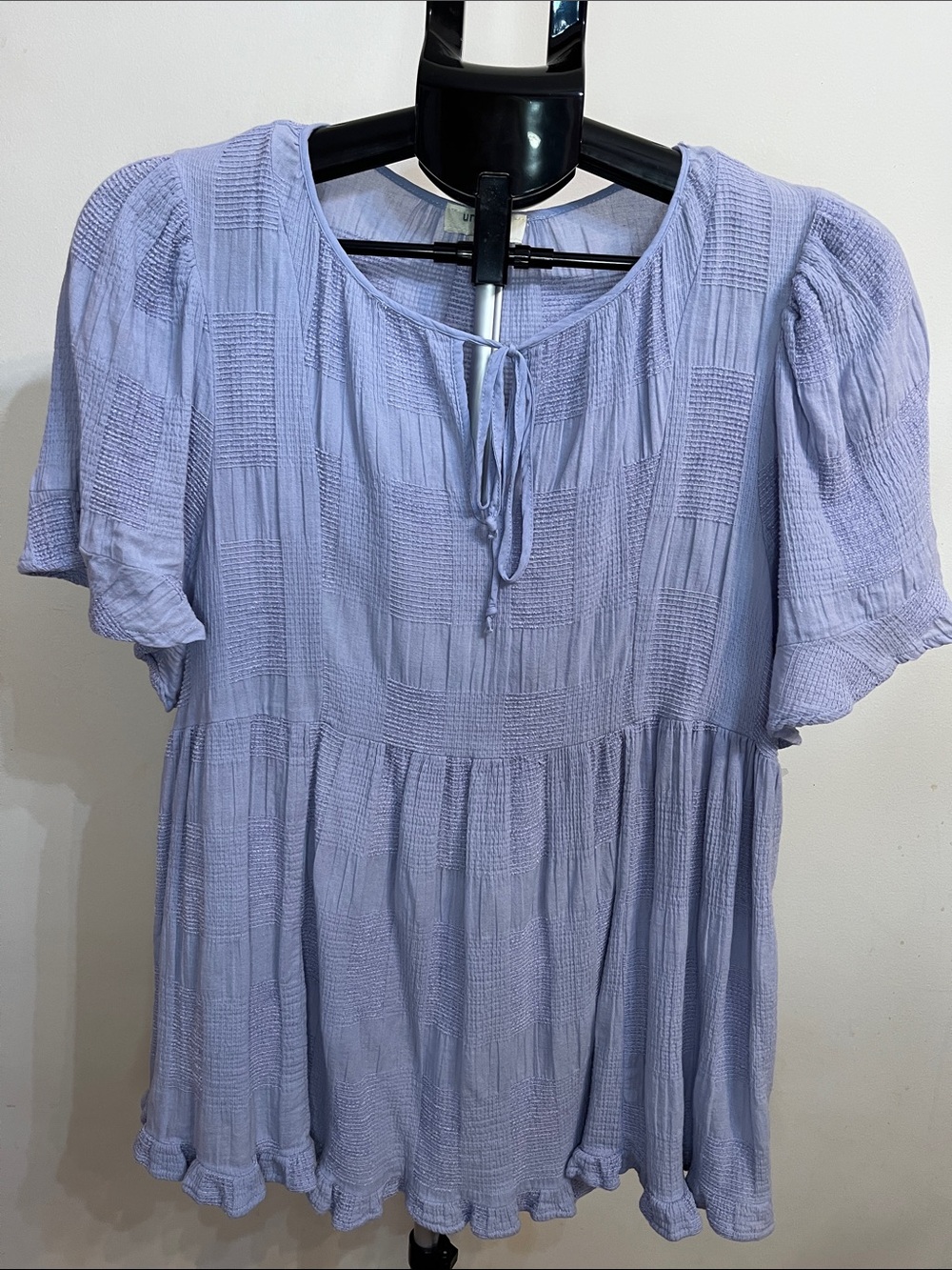 Umgee Light Lavender Tie-Neck Peasant Tunic Top